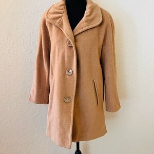 Ellen Tracy Camel Button-Front Wool Pea Coat